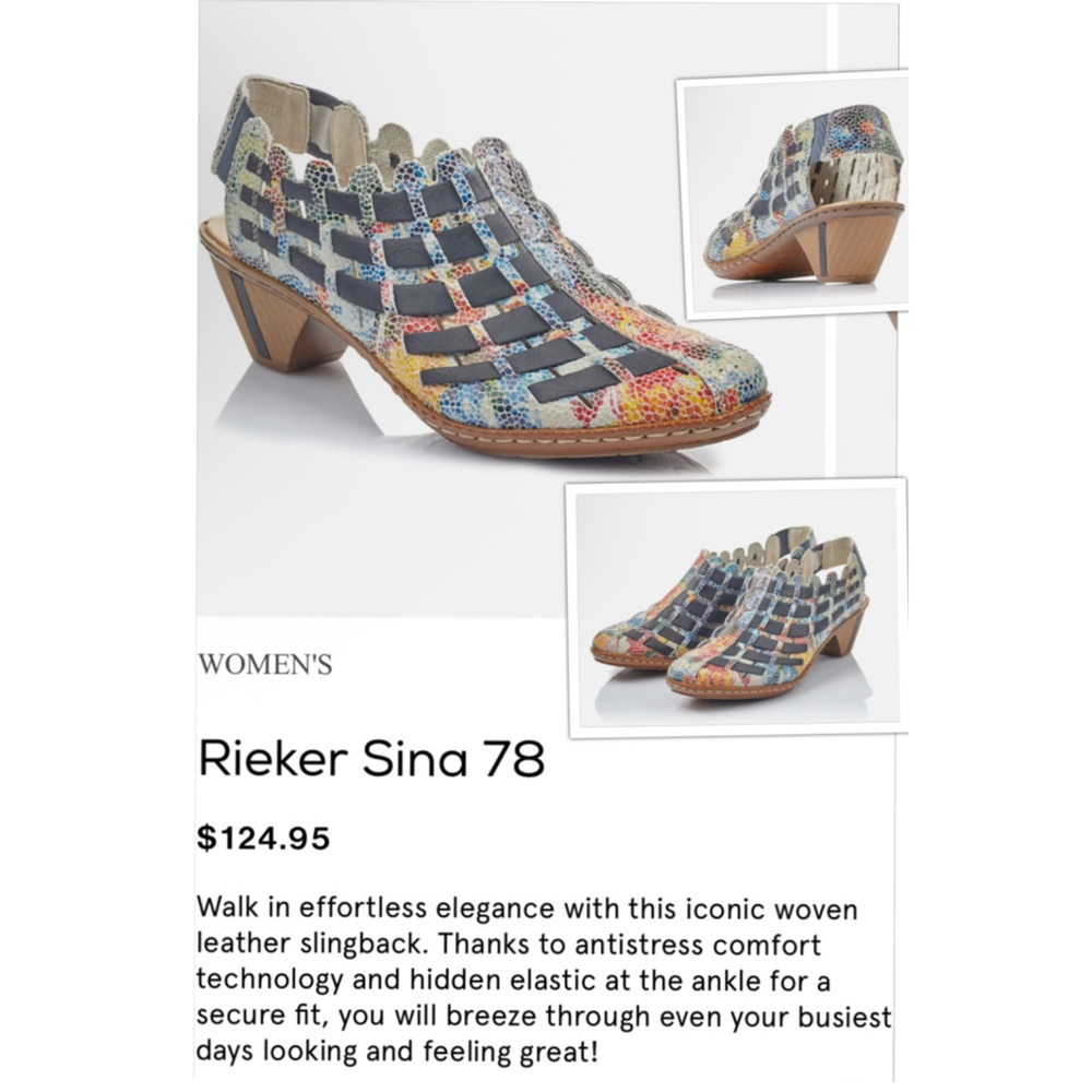 Rieker Coastal Cowgirl Mosaic Leather lightweight Heel Clog Boho Artsy size 9